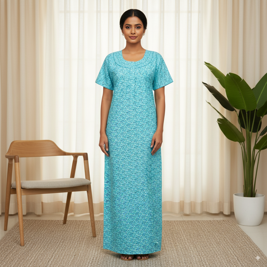 Satin Printed Kaftan – Aqua Blue