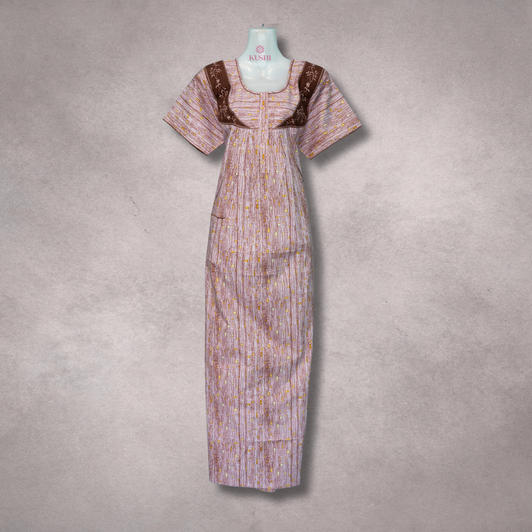 Elegant Striped Floral Satin Nightgown