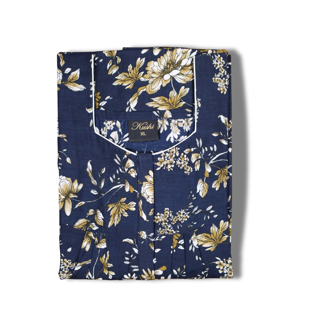 Maroon Floral Printed Cotton Nighty