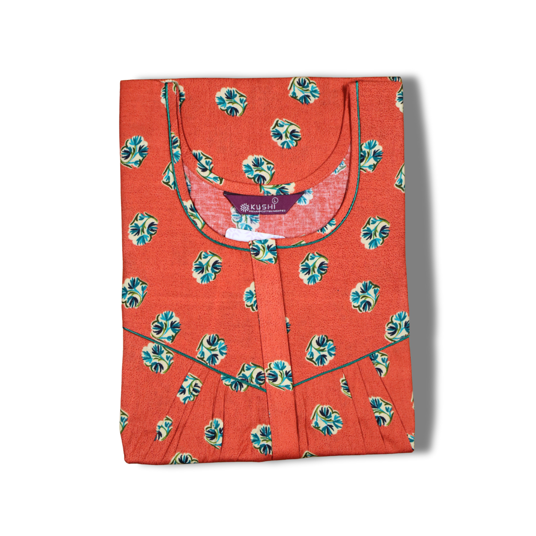 Mustard Yellow Floral Printed Cotton Nighty