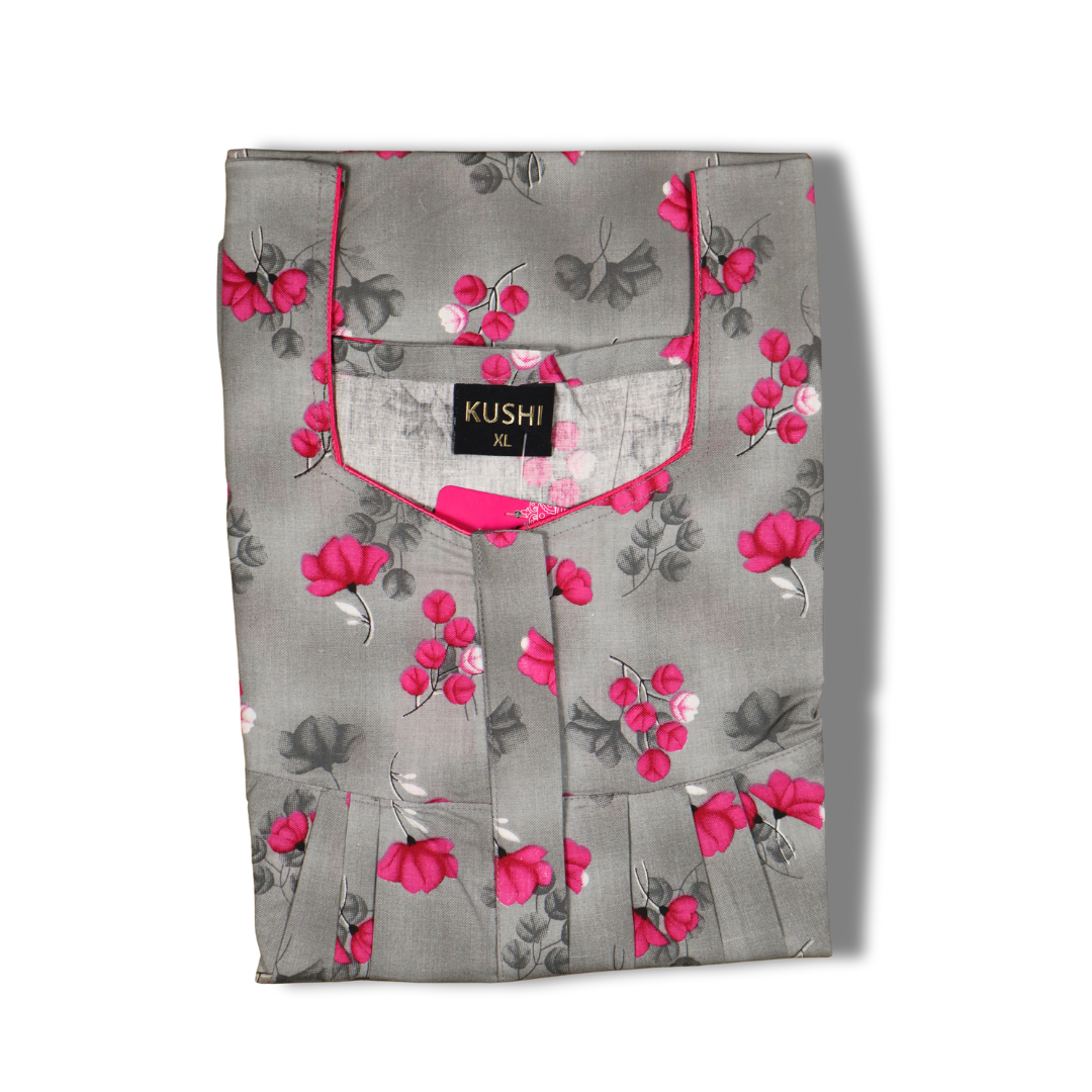 Light Grey Nighty with Blue Floral Print
