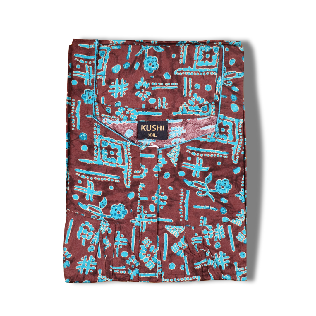 Black and Red Abstract Printed Nighty with Square Neck