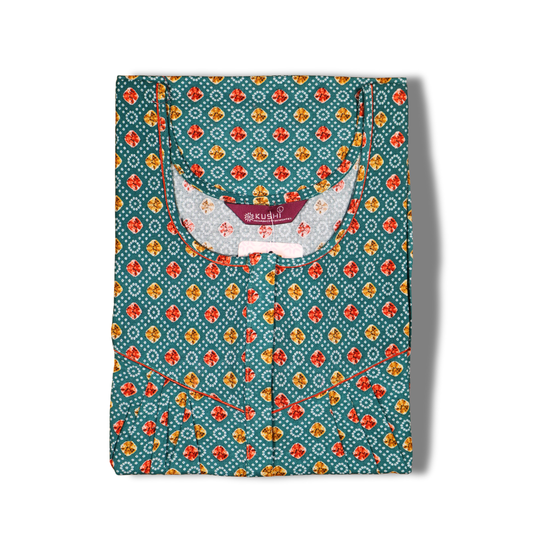 Premium Cotton Nighty – Navy Blue Geometric Print