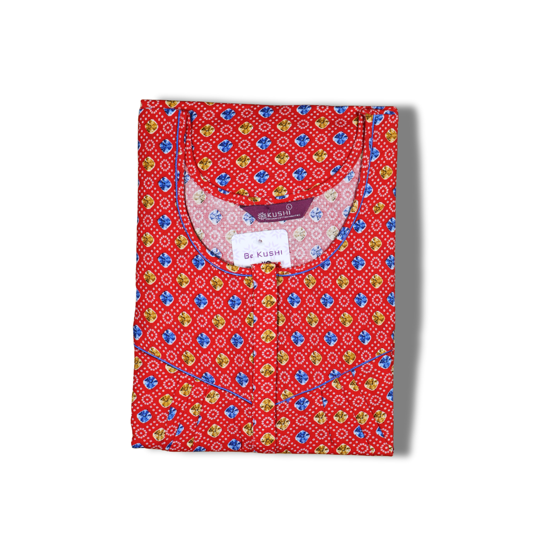 Premium Cotton Nighty – Navy Blue Geometric Print