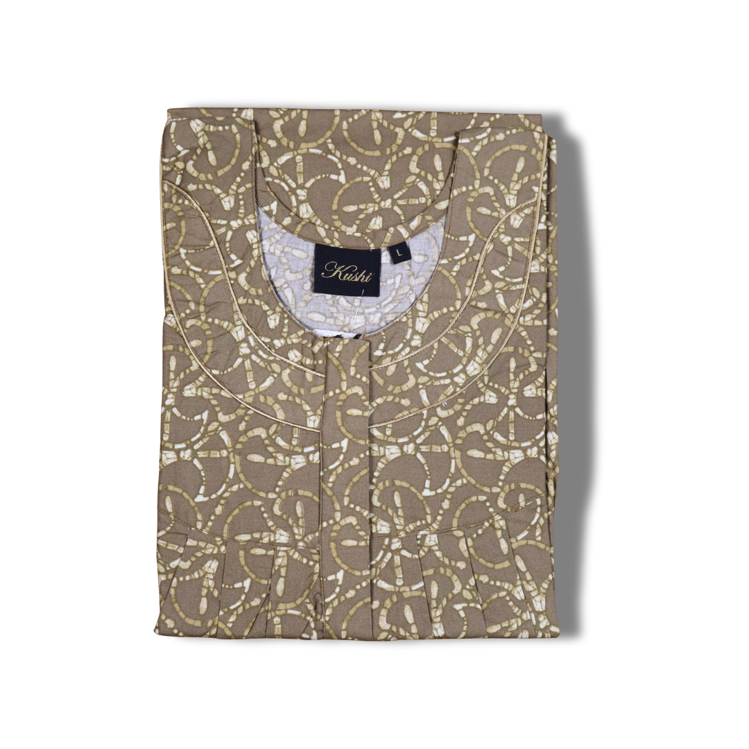 Elegant Satin Finish Printed Nighty in Pink & Gold