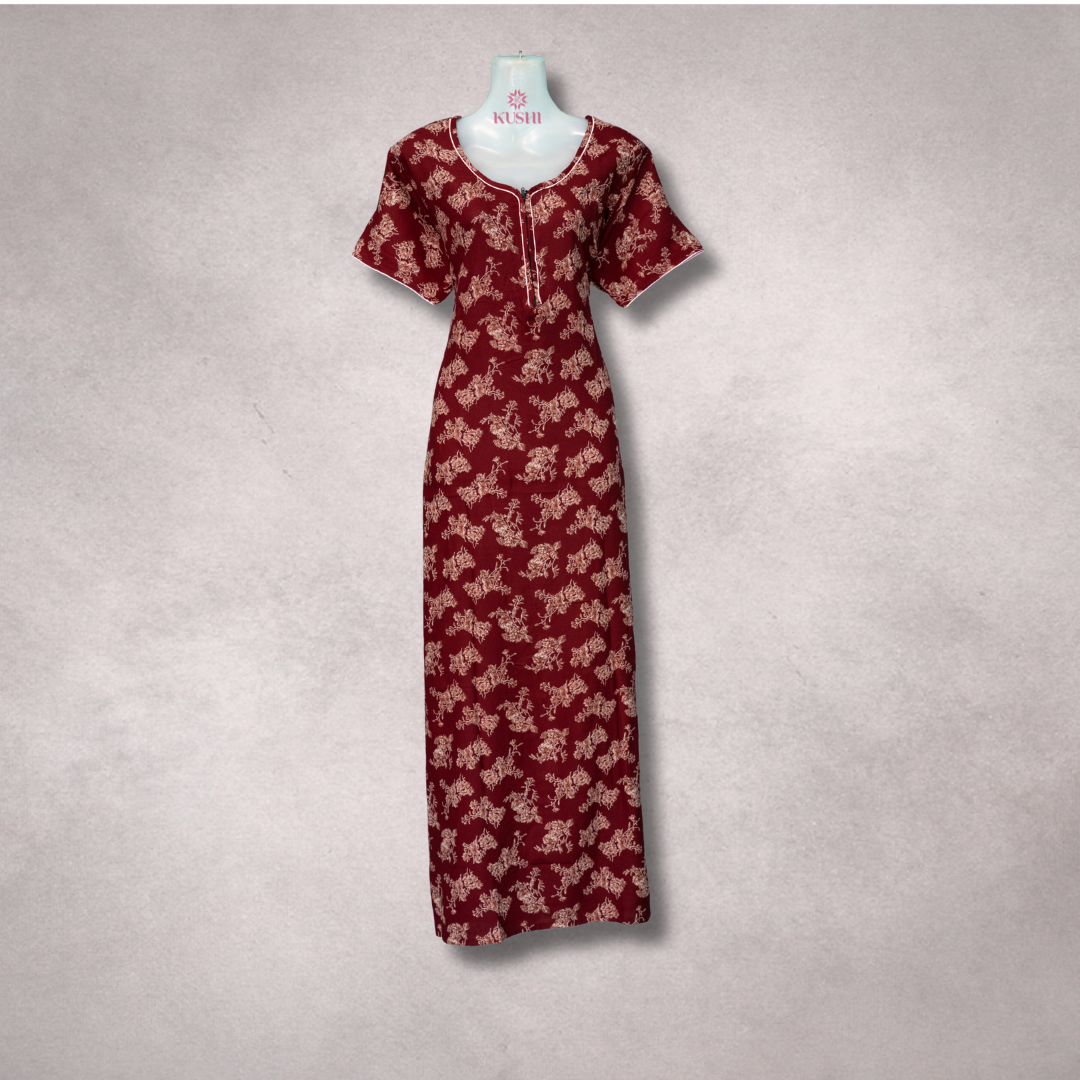 Elegant Navy Blue Floral Printed Nighty