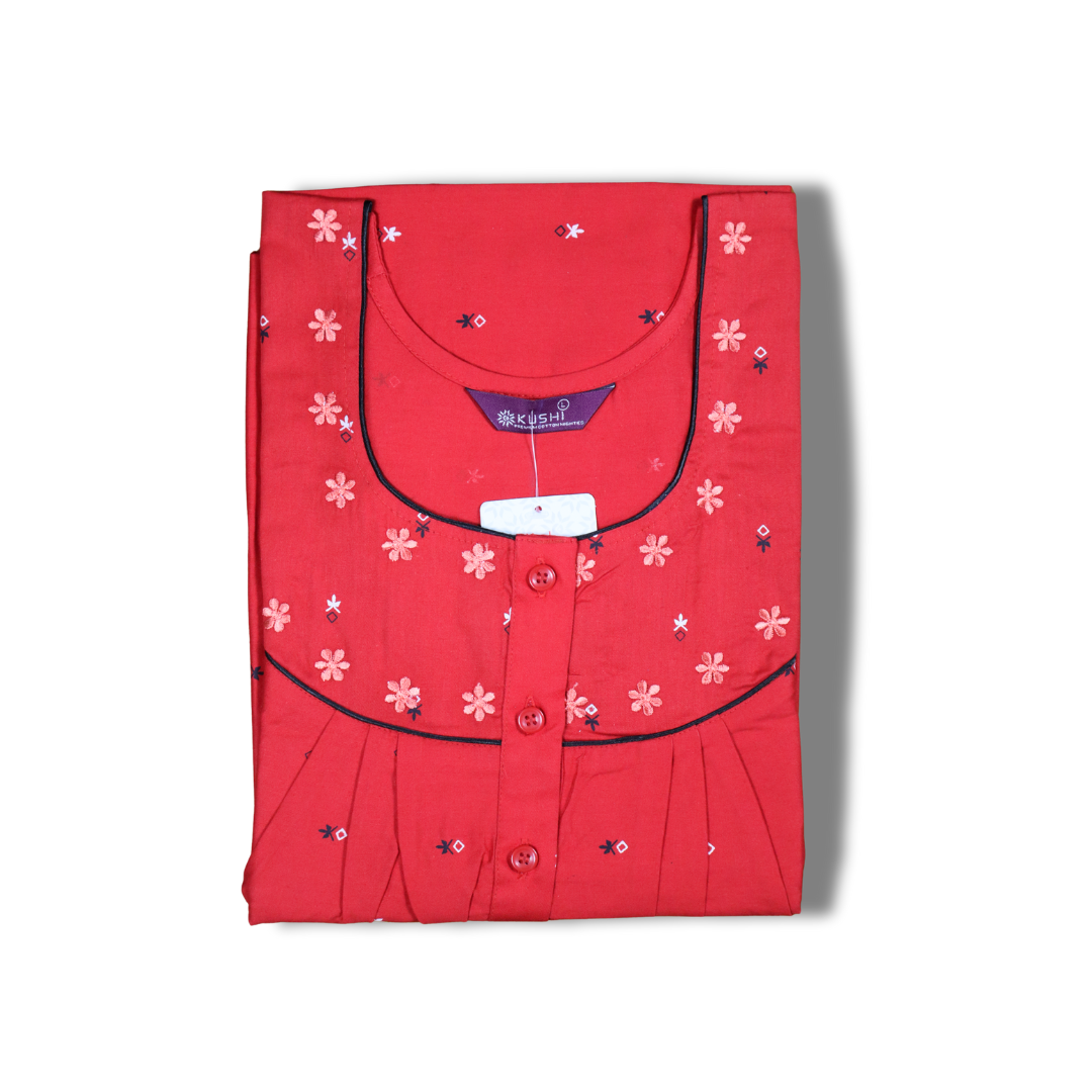 Women’s Aqua-Teal Star-Dot Nighty with Contrast Yoke & Short Sleeves
