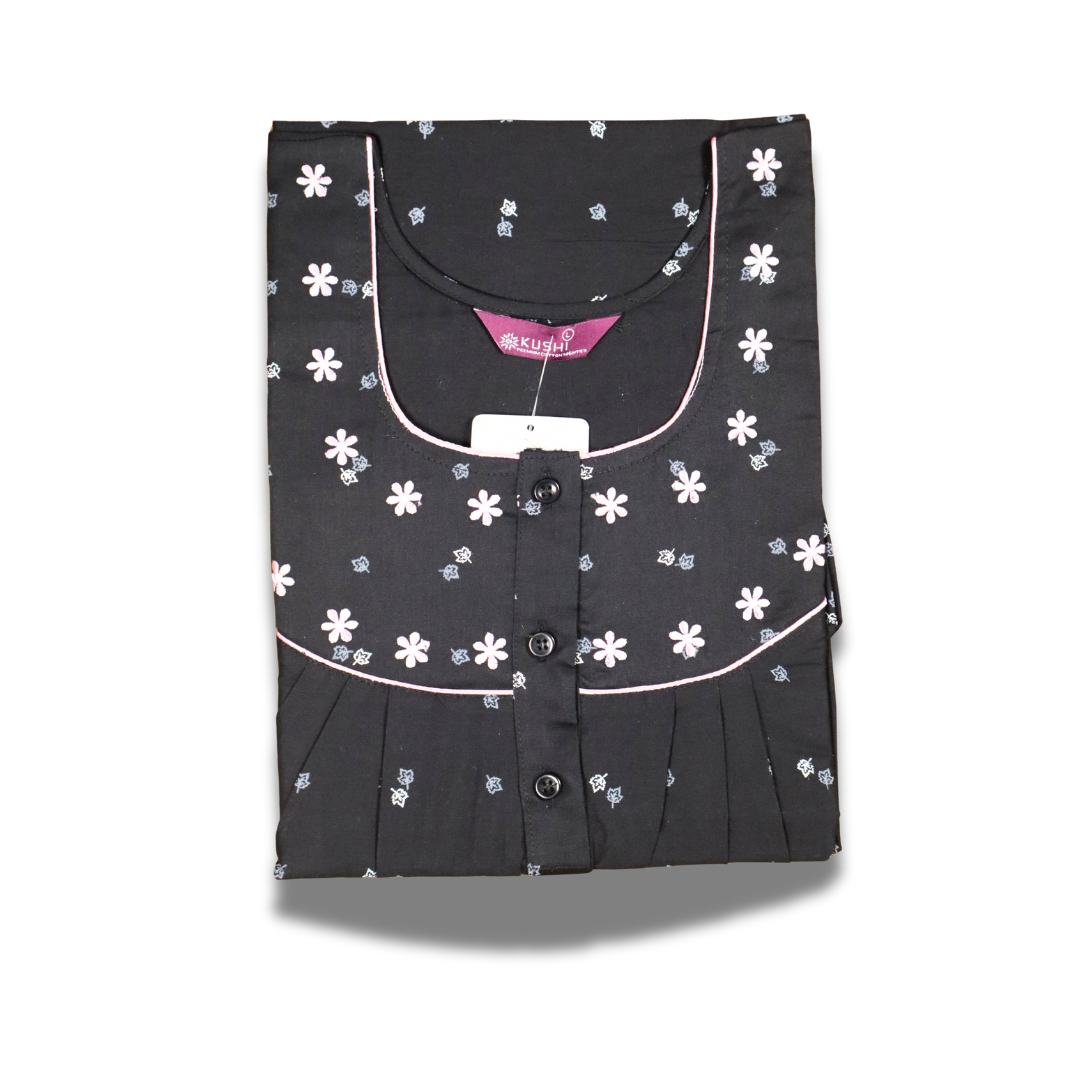 Red Floral Embroidered Cotton Nighty