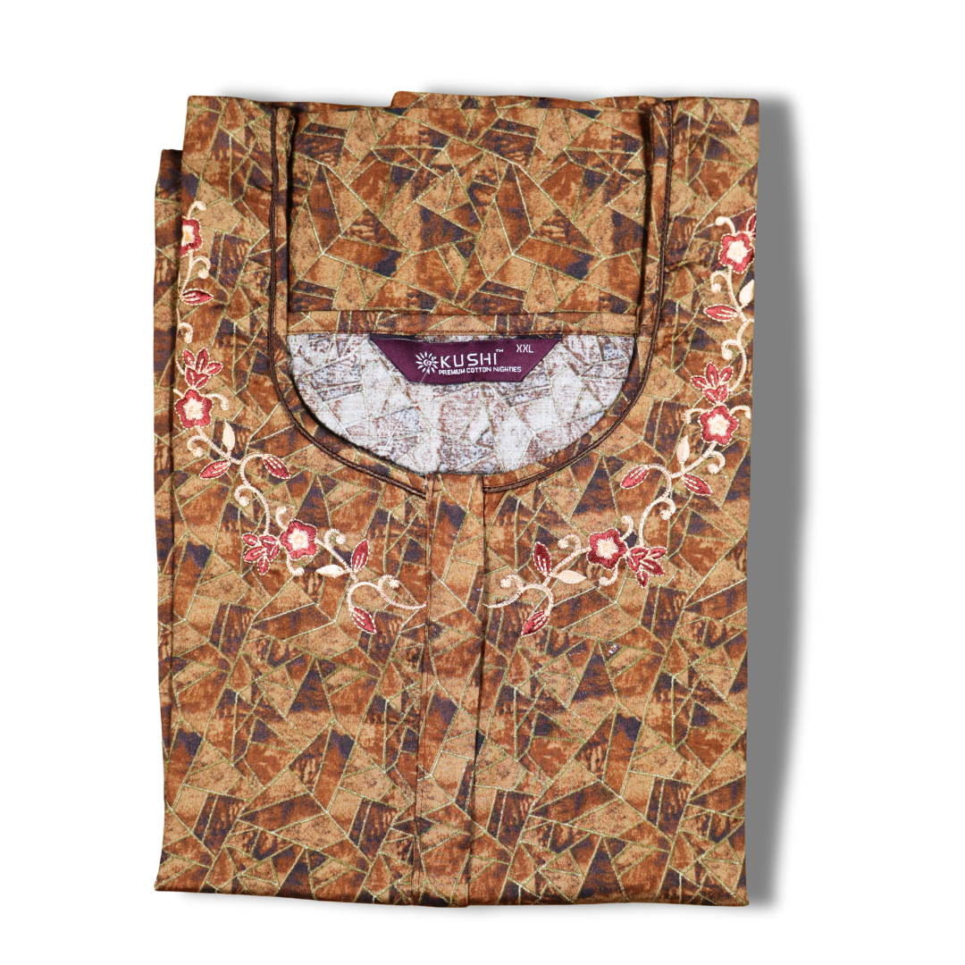 Teal Blue Tropical Leaf Printed Cotton Nighty