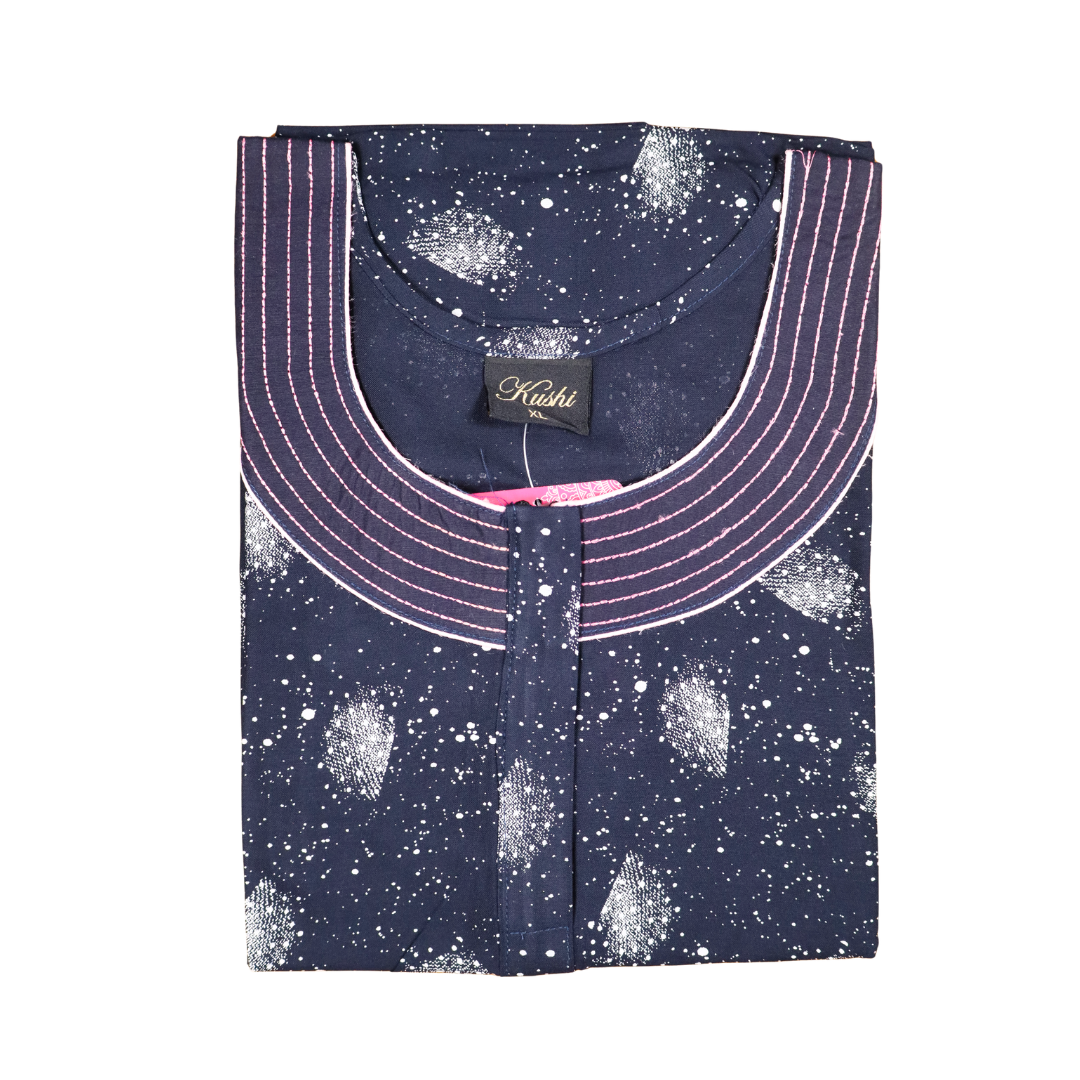 Stylish Rayon Heavy Nighty – Black with White Floral Print