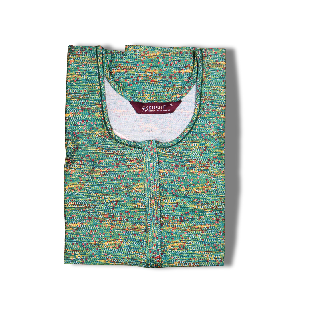 Mustard Yellow Abstract Printed Cotton Nighty