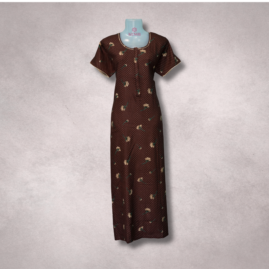 Women’s Brown Floral Printed Cotton Nighty