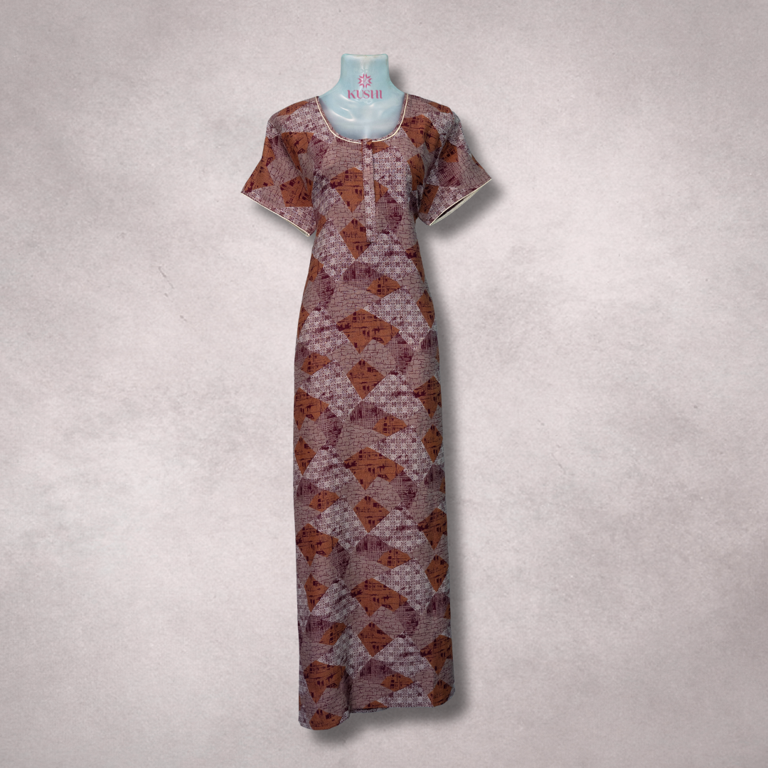 Rust & Maroon Diamond Pattern Cotton Nighty