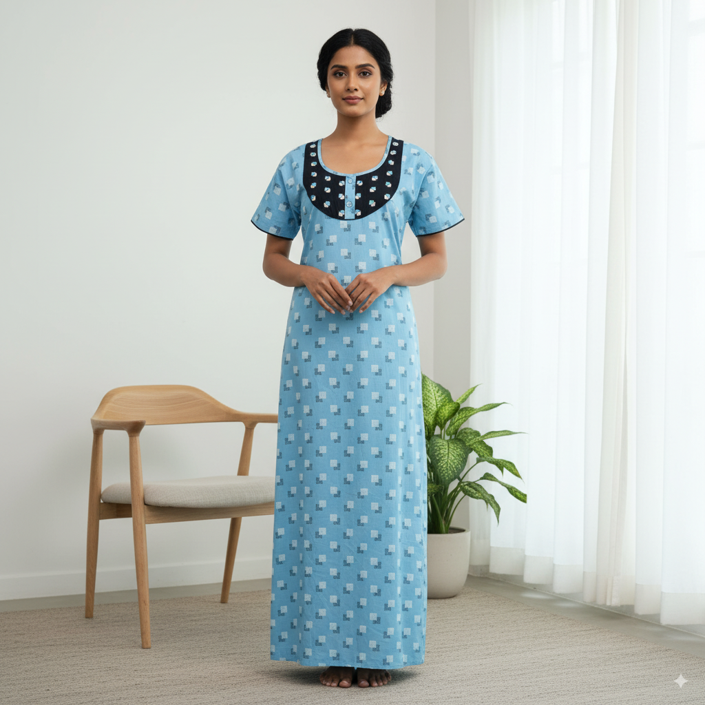 Satin Series – Sky Blue & Navy Nighty