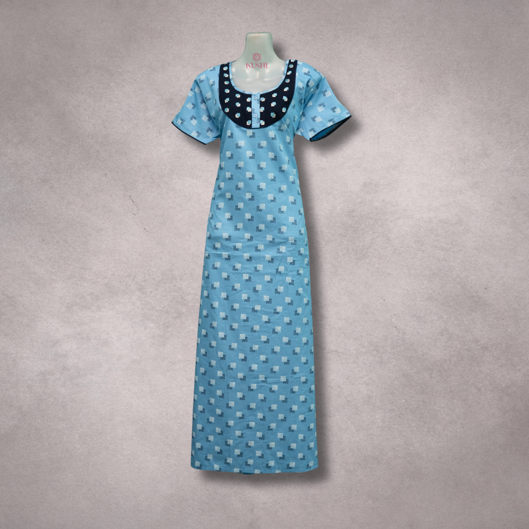 Satin Series – Sky Blue & Navy Nighty